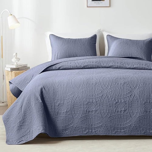 akkialla King Size Quilt Set, Bluish Grey Ultrasonic Bedspread, Lightweight by akkialla