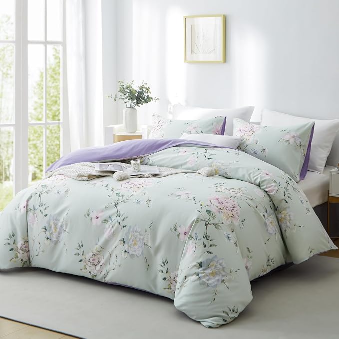 BOLINLIVING Floral Duvet Cover Full Size 3 Pieces, Flower Duvet Cover - Image 2