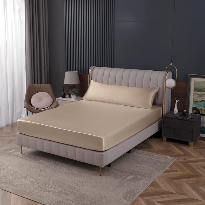 Homiest Taupe Satin Fitted Sheet King Size, Deep Pocket, Luxury & Ultra Soft - Image 7