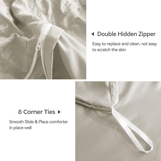JELLYMONI Beige Duvet Cover Twin Size, Soft Breathable Seersucker Duvet Cover - Image 6