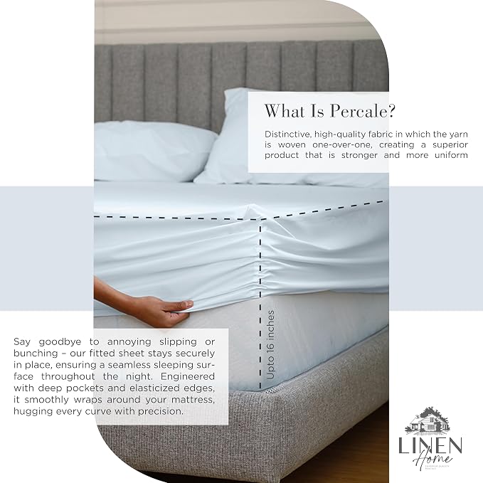 Linen Home 100% Cotton Percale Sheets California King Size, Deep Pocket - Image 4