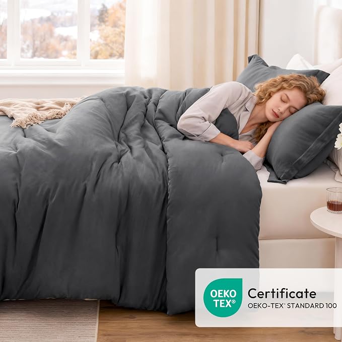 Love's cabin Dark Grey Full Comforter Set, 3-Piece Prewashed Bed Set - Image 5