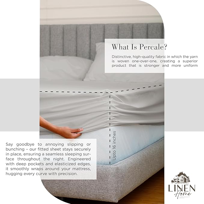 Linen Home 100% Cotton Percale Sheets Twin Size, Deep Pocket, 3 Pieces Set - Image 4