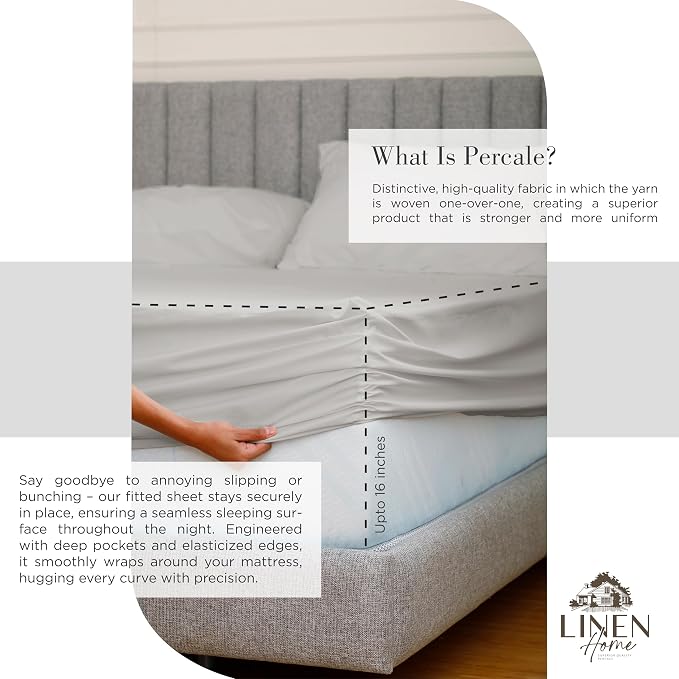 Linen Home 100% Cotton Percale Sheets Full Size, Deep Pocket, 4 Pieces Set - Image 4