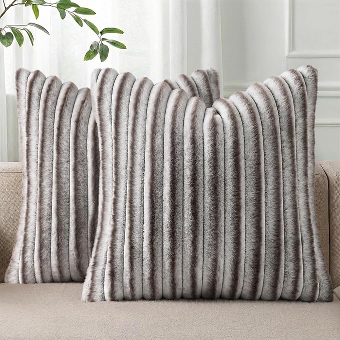 Pallene Faux Fur Plush Throw Pillow Covers 26x26 Set of 2, Luxury Soft Fluffy by PALLENE
