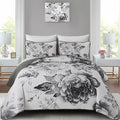 WONGS BEDDING Grey Boho Floral Quilt Set Queen, Elegant Gray Flower Bedspread by WONGSBEDDING