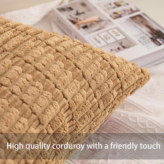 Aegero Pack of 2 Corduroy Decorative Throw Pillow Covers 26x26 InchSoft Striped - Image 2