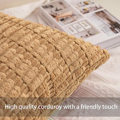 Aegero Pack of 2 Corduroy Decorative Throw Pillow Covers 12x20 Inch Soft - Image 2