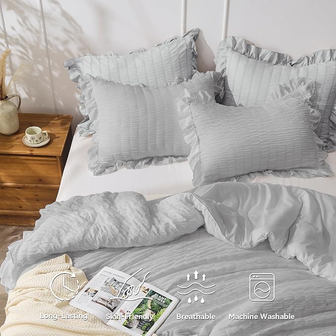 JOLLYVOGUE Light Grey Twin Size Comforter Set, 2 Pieces Seersucker Lightweight - Image 3
