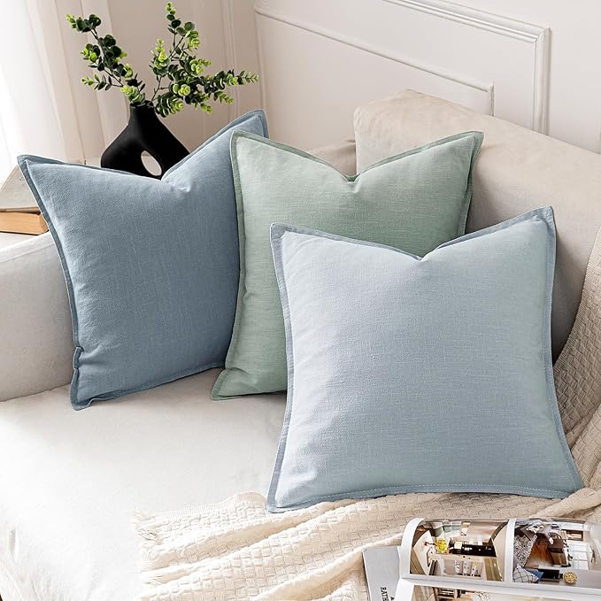 MIULEE Decorative Linen Euro Sham Pillow Covers 24x24 Aqua Green ​Boho - Image 4