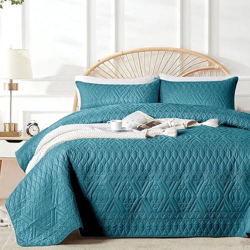 akkialla Full/Queen Quilt Set, Teal Lightweight Microfiber Bedspread Coverlet by akkialla