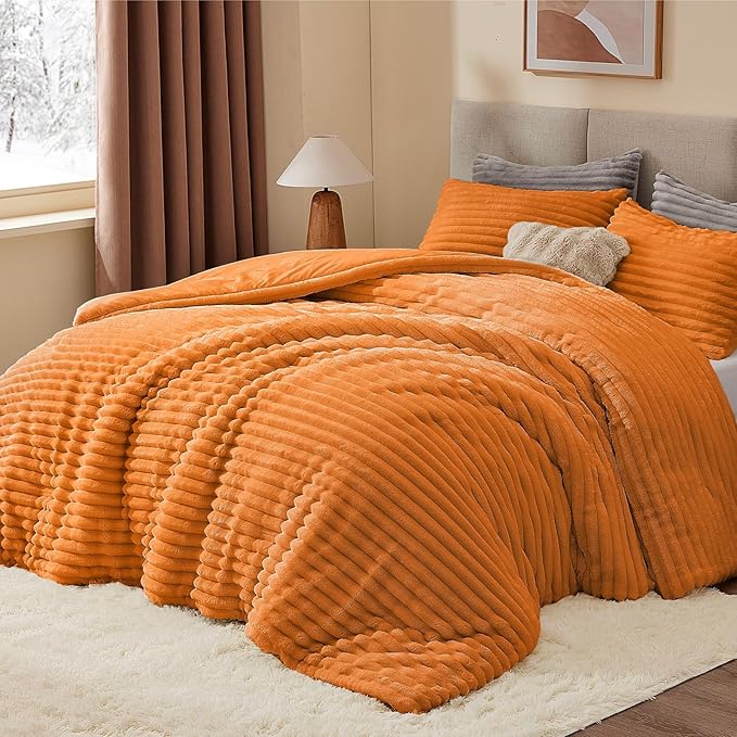 BEDELITE Fleece Full Comforter Set -Super Soft & Warm Fluffy Burnt Orange - Image 3
