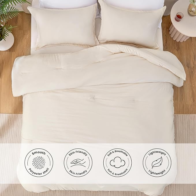 Love's cabin Beige Queen Comforter Set, 3-Piece Prewashed Bed Set - Image 3