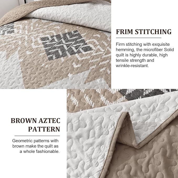 Dintszyayue Brown Boho Quilt Set King, 3 Pieces Aztec Texture Quilt - Image 4