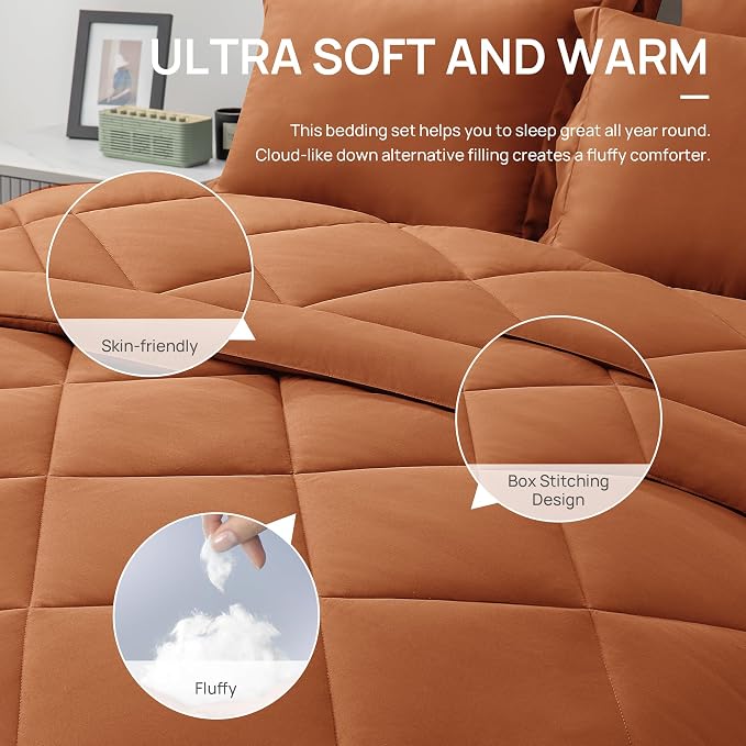 Love's cabin California King Comforter Set Terracotta, 7 Pieces California King - Image 5