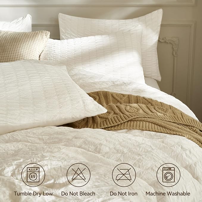 JELLYMONI White Duvet Cover Oversized Queen Size, Soft Breathable Seersucker - Image 4