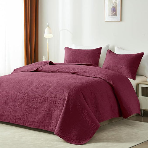 akkialla Burgundy King/Cal King Quilt Set, Ultrasonic Lightweight Bedspread - Image 2