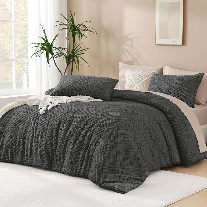 Andency Dark Grey Oversized King Comforter 128''x120'', 3 Pieces Dark Gray Soft by Andency