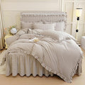 mixinni Tan Gingham Ruffle Duvet Cover Full Size 3 Pieces – 100% Washed Cotton by mixinni
