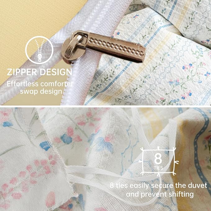 BOLINLIVING Vintage Floral Duvet Cover King Size, Reversible Blue Striped - Image 4