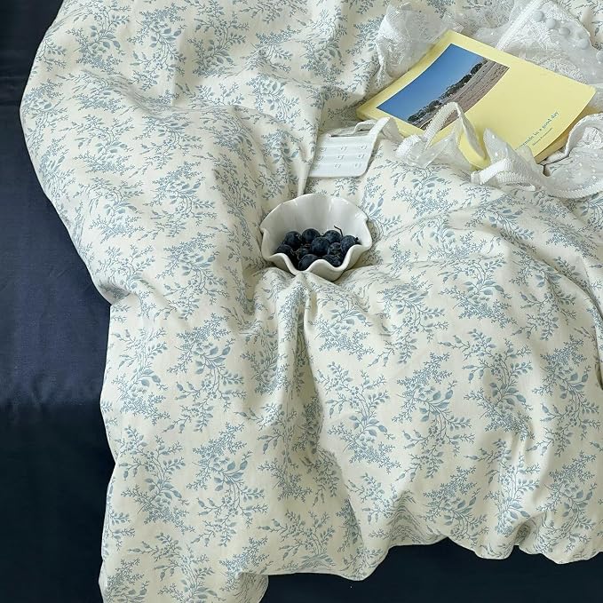 MKXI Full Duvet Cover Set Blue White Floral Print - Image 8