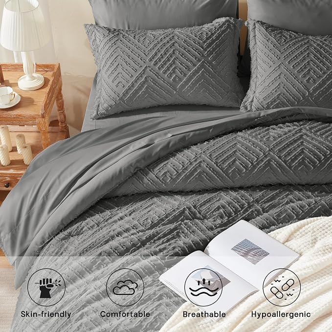 Zzlpp Twin Comforter Set 5 Pieces, Dark Grey Tufted Bed in a Bag - Image 3