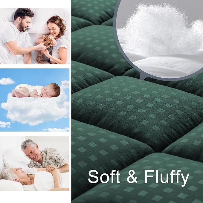 HYLEORY Full XL Mattress Pad Quilted Fitted Mattress Protector Cooling Pillow - Image 3