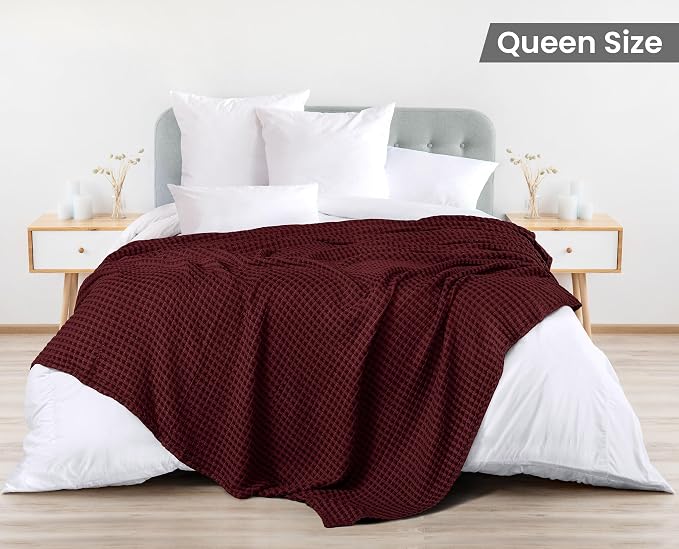 Utopia Bedding 100% Cotton Waffle Weave Blanket Queen Size - Image 2