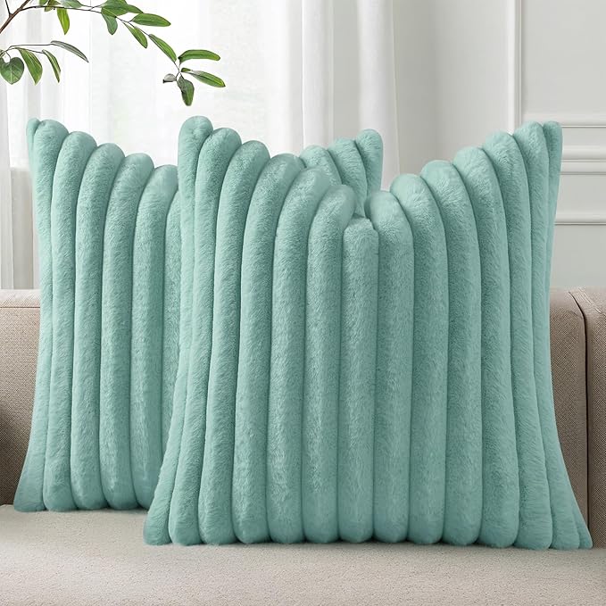 Pallene Faux Fur Plush Throw Pillow Covers 24x24 Set of 2, Luxury Soft Fluffy by PALLENE