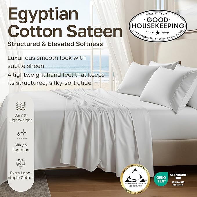 King Size Pillowcase Egyptian Cotton Set of 2, Sateen Weave, Soft and - Image 3