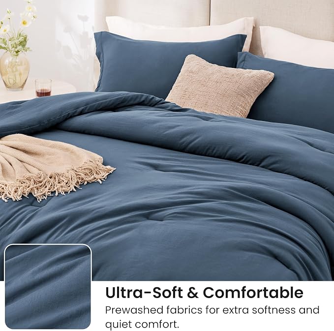 Love's cabin Navy Blue Queen Comforter Set, 3-Piece Prewashed Bed Set - Image 4