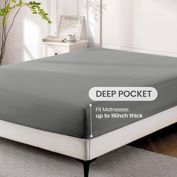 ROSE&RISY Light Grey Twin Sheet Set, 3 Pieces Soft Bedding Queen Sheet Set - Image 4
