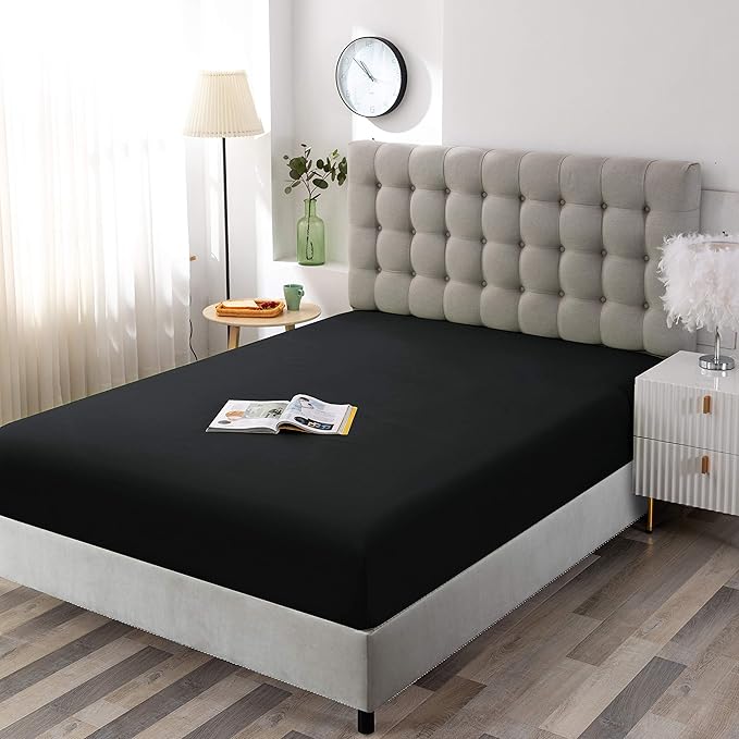 Sfoothome Black Fitted Sheet, 14 Inch Pocket Deep, Microfiber Sheets, Full Size - Image 2