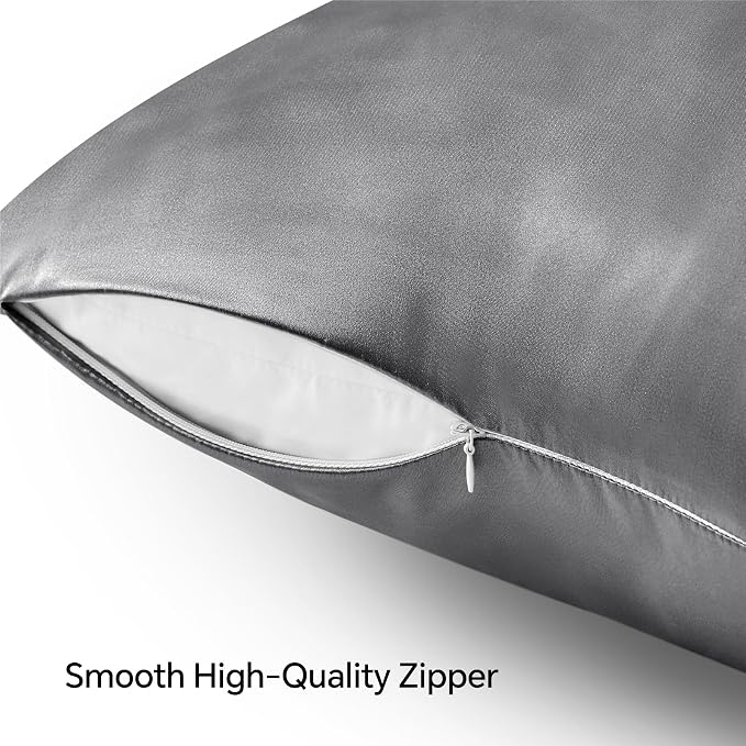 BEDELITE Satin Pillowcase with Zipper 4 Pack, Dark Grey Pillow Cases Standard - Image 5