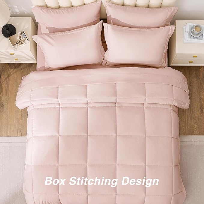 Love's cabin King Size Comforter Set Blush Pink, 7 Pieces King Bed in a Bag - Image 4