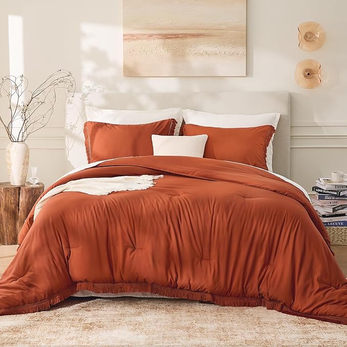 Andency King Size Comforter Set Burnt Orange, 3 Pieces Boho Terracotta Soft - Image 2