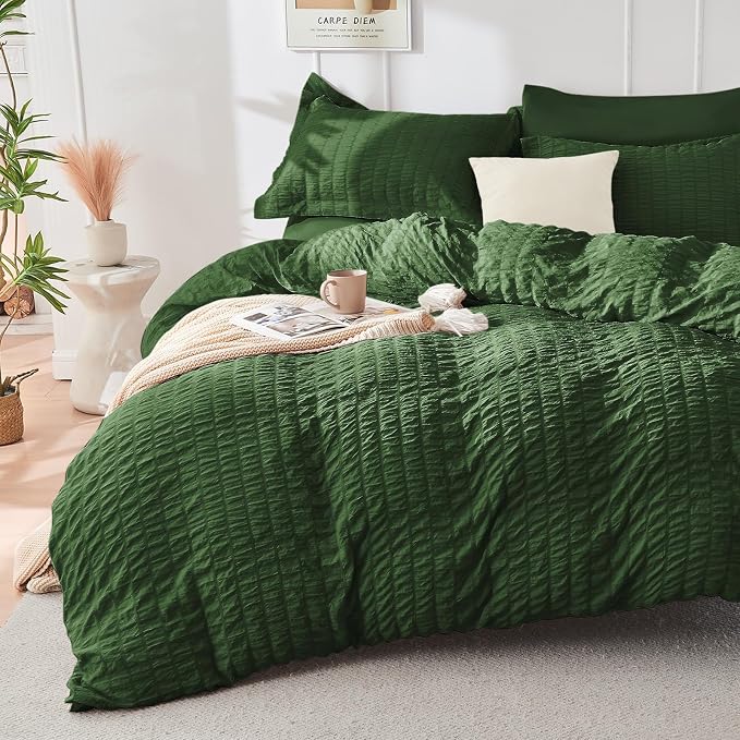 HYMOKEGE Dark Green King Size Comforter Set Seersucker 7 Pieces, All Season - Image 2