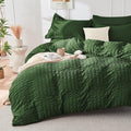 HYMOKEGE Dark Green Duvet Cover Full Size, Ultra Soft 3-Piece Seersucker Duvet by HYMOKEGE