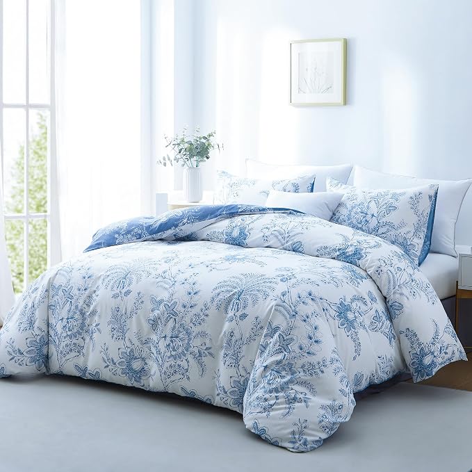 BOLINLIVING Floral Duvet Cover Queen Size 3 Pieces, Flower Duvet Cover - Image 2