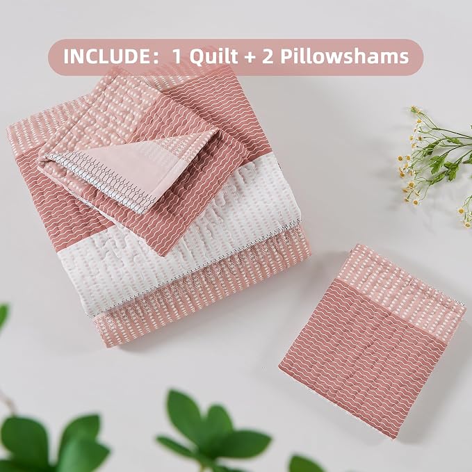 Andency King Size Quilt Set Blush Pink, 3 Pieces Summer Ultra Soft Lightweight - Image 7