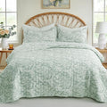 GOONE XL Queen Quilt Set 90x96 Inches, Sage Green Leaf Botanical Boho Bedspread by GOONE