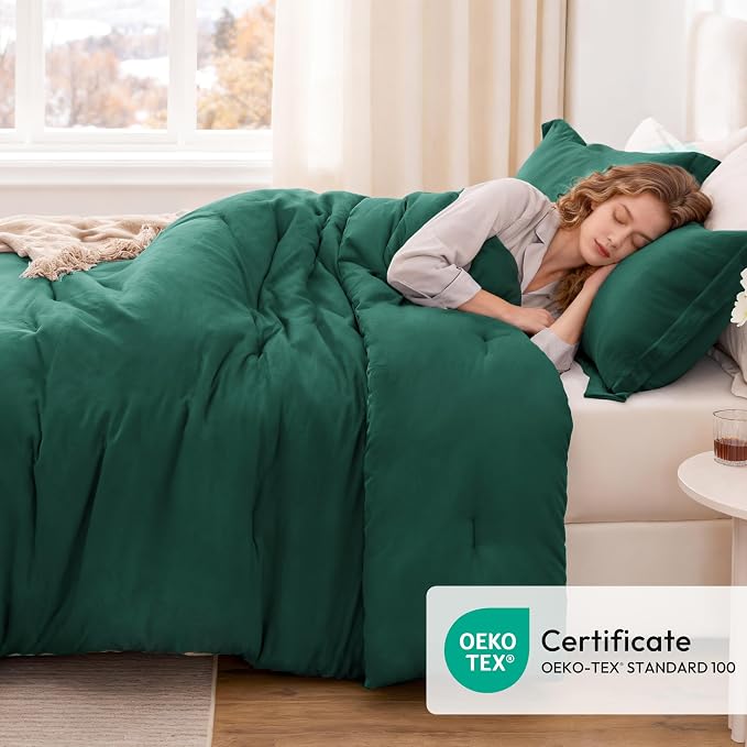 Love's cabin Dark Green King Size Comforter Set, 3-Piece Prewashed Bed Set - Image 5