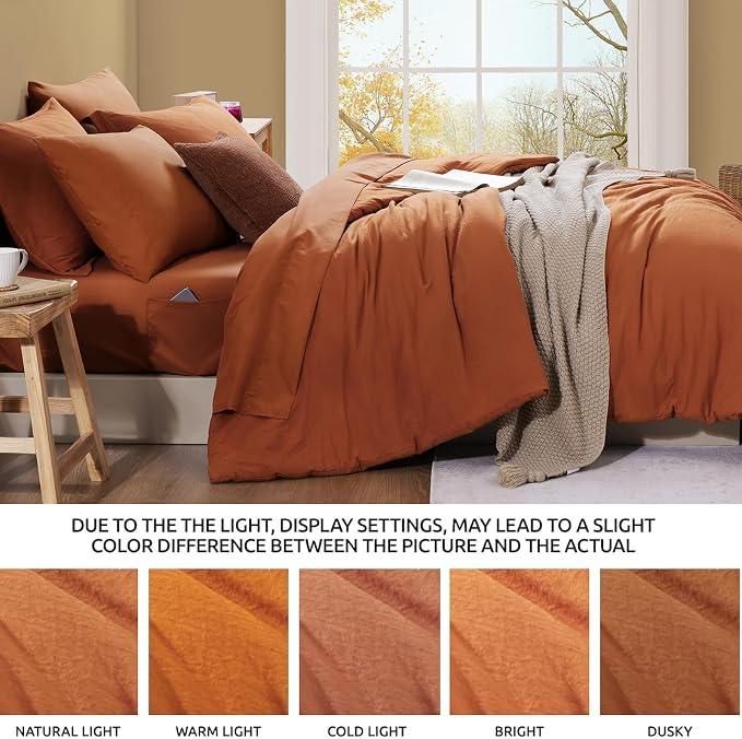 WRENSONGE Super King Plus Comforter Set- 7 Pieces Soft Burnt Orange Bed in a Bag - Image 6