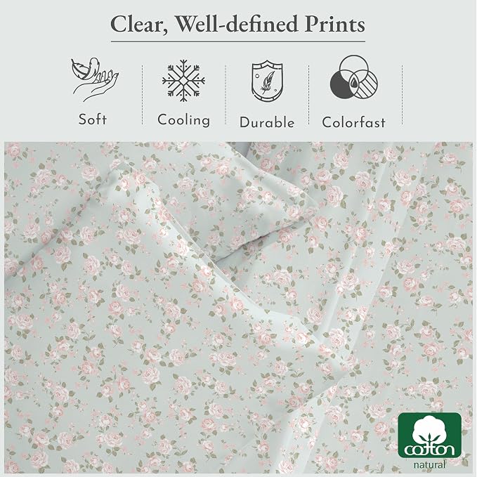 California Design Den Rose Sheet Set Twin, 100% Cotton 12" Pocket Twin Sheets & - Image 5