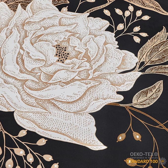 mixinni Floral Duvet Cover King Size, 3 Pieces White Flowers and Gold Leaves - Image 5