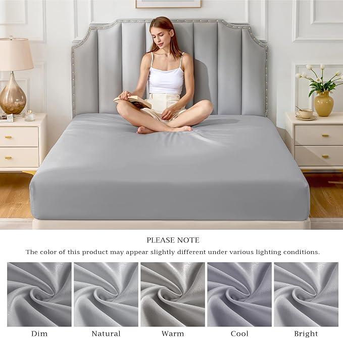 FreshCulture Pure Cotton Fitted Sheets Full Size, 300 Thread Count Percale - Image 7