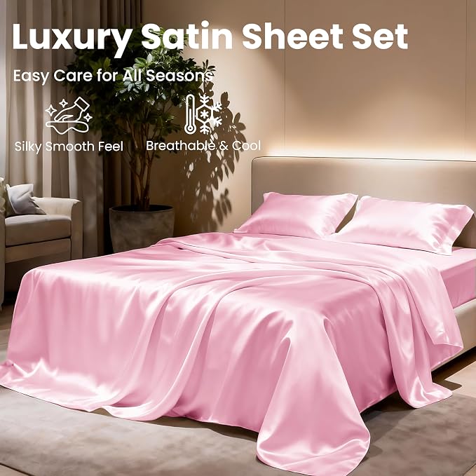 Love's cabin 4Piece California King Satin Bed Linen Set, Deep Pocket, Luxury - Image 8