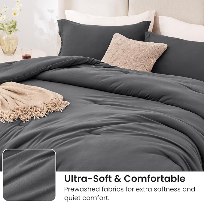 Love's cabin Dark Grey Queen Comforter Set, 3-Piece Prewashed Bed Set - Image 4