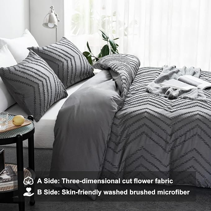 WARMDERN Boho Duvet Cover Set, Tufted Bedding Duvet Covers Soft Washed - Image 3