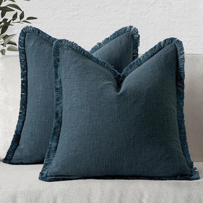MIULEE Decorative Throw Pillow Covers Neutral Linen Fringe Throw Pillows Set of by MIULEE